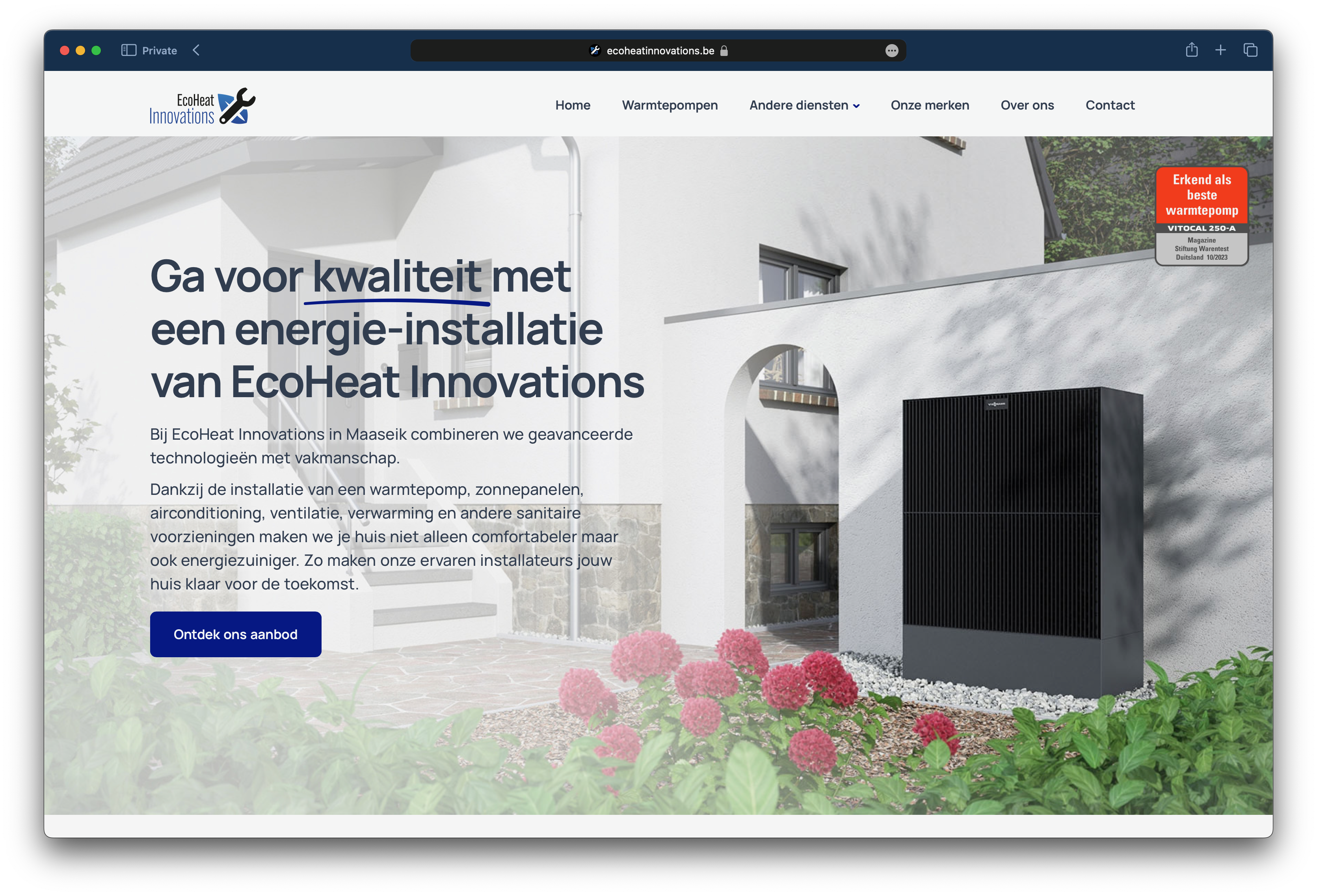 Moderne website met krachtige teksten voor EcoHeat Innovations. Dankzij CKX is de intallateur van warmtepompen en zonnepanelen klaar voor de toekomst.