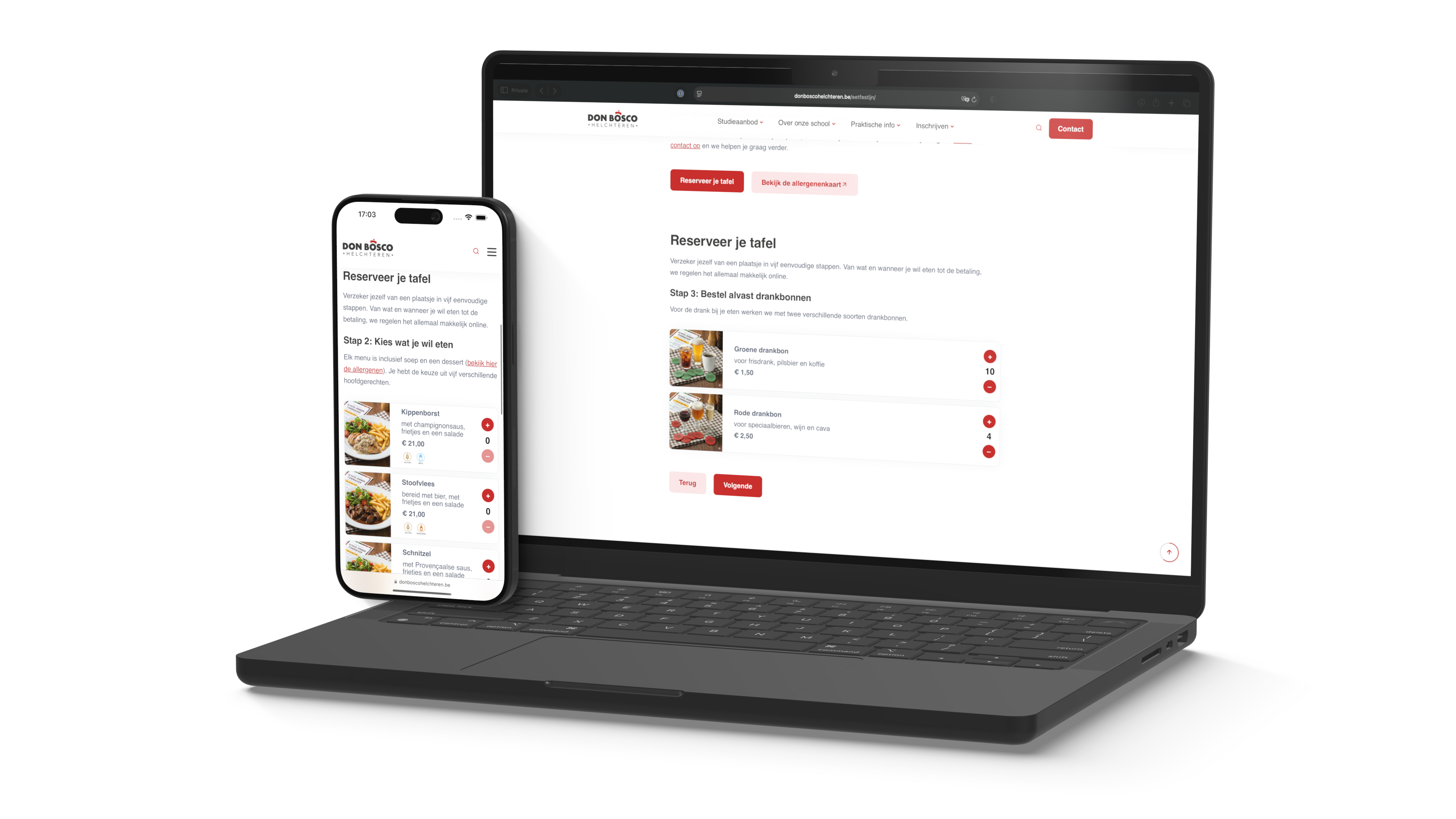 Bestelmodule eetdagen Don Bosco Helchteren Screenshot bestelmodule eetdagen op schoolwebsite